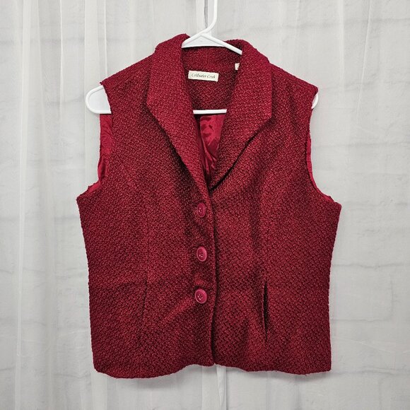 Vintage Coldwater Creek Vest Y2K Boucle Red Retro Office School Retro 14P - Picture 1 of 8